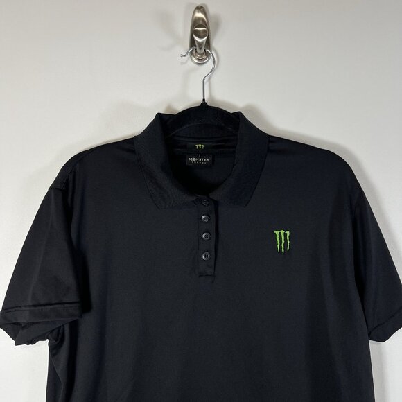 Monster Energy Polo Shirt Men's XL Black Performace Stretch‎ Polo Shirt - Picture 2 of 8